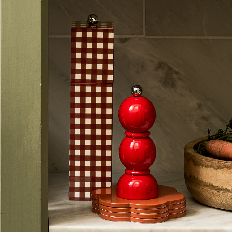 Cherry Gingham Square Pillar Salt or Pepper Mill