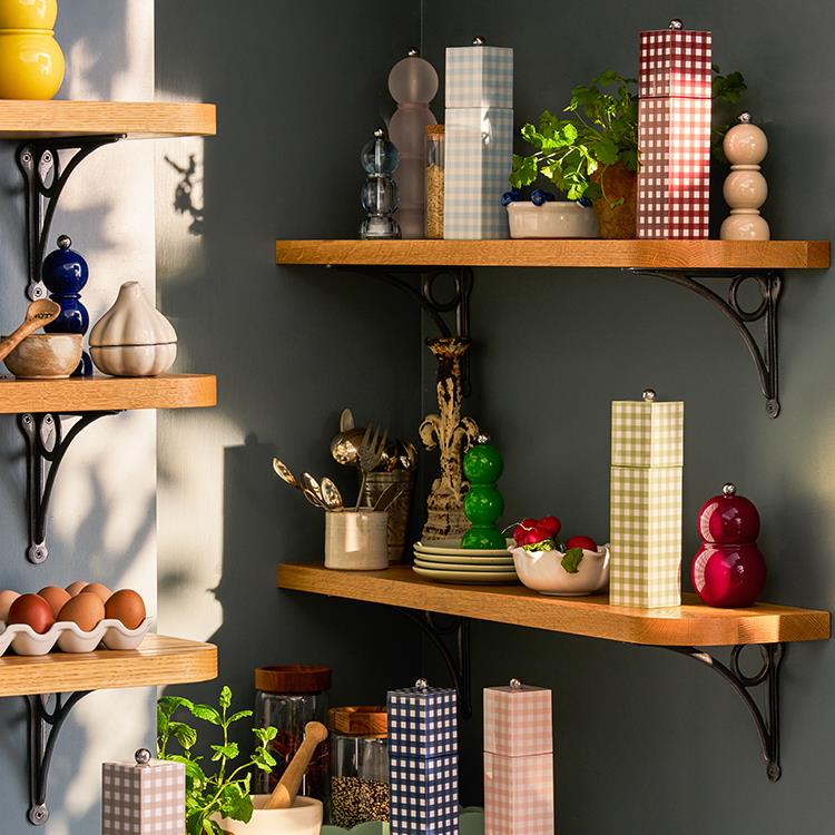 Sage Gingham Square Pillar Salt or Pepper Mill