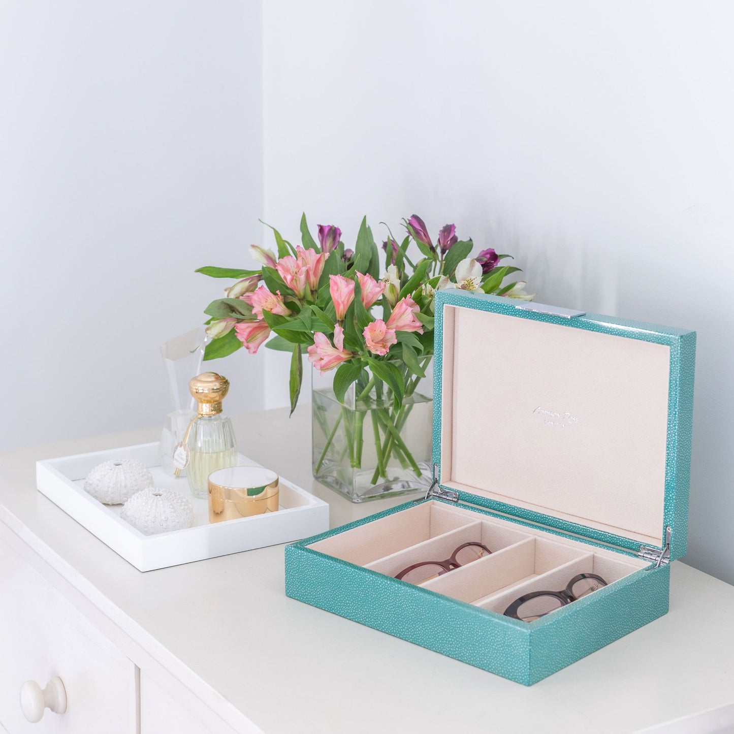 Large Green Shagreen & Gold Glasses Box