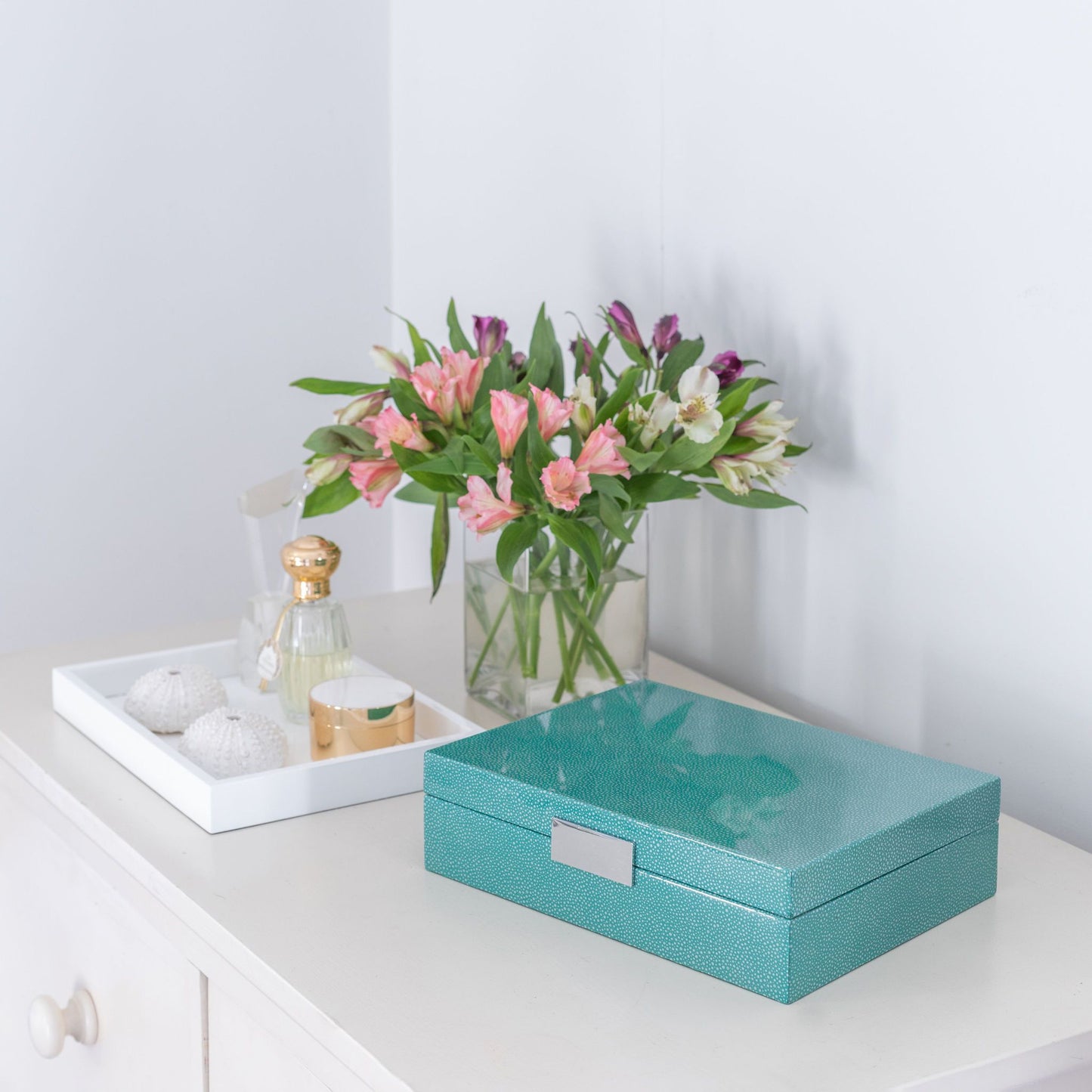 Large Green Shagreen Watch Box with Silver