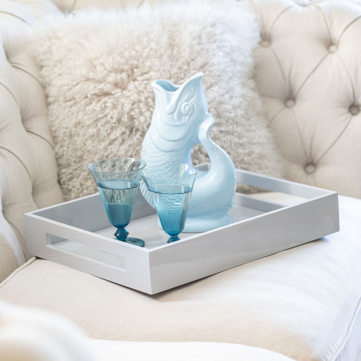 Chiffon Grey Medium Lacquered Serving Tray