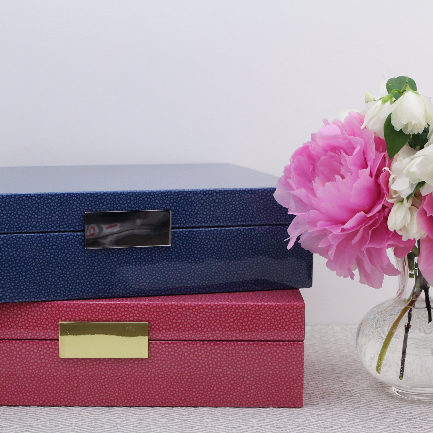 Large Pink Shagreen Lacquer Box with Gold