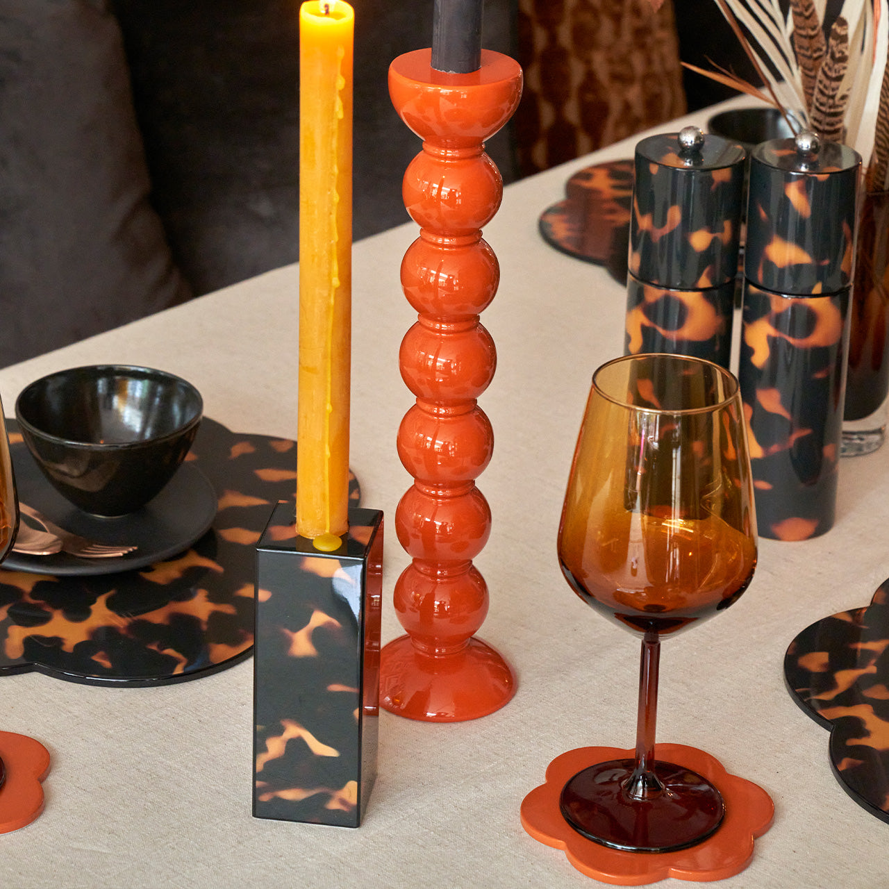 Extra Tall Orange Bobbin Candlestick - 33cm