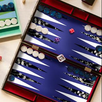 Black Chinoiserie Lacquer Backgammon Set