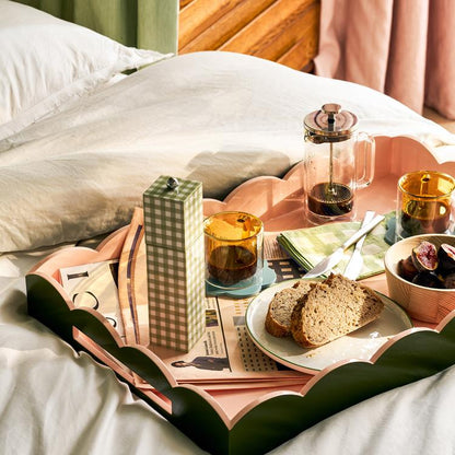 Khaki & Pink Large Lacquered Scallop Ottoman Two-Tone Tray