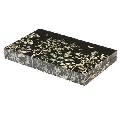 Black Chinoiserie Lacquer Backgammon Set