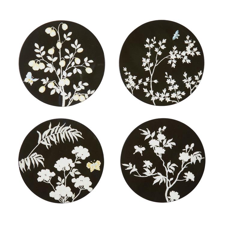 Cóstaeir Black Chinoiserie - Sraith de 4 - Eagrán Teoranta