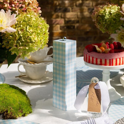 Blue Gingham Square Pillar Salt or Pepper Mill