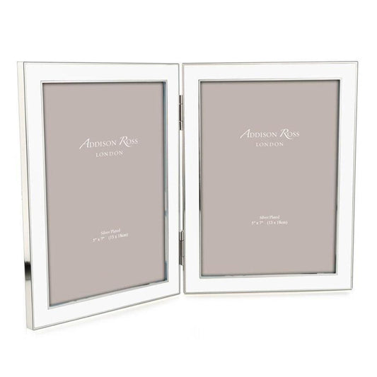 White Enamel & Silver Double Frame