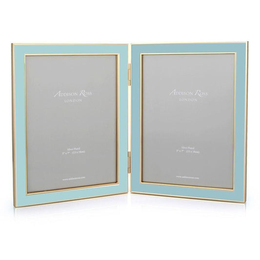 Powder blauw email en goud dubbel frame