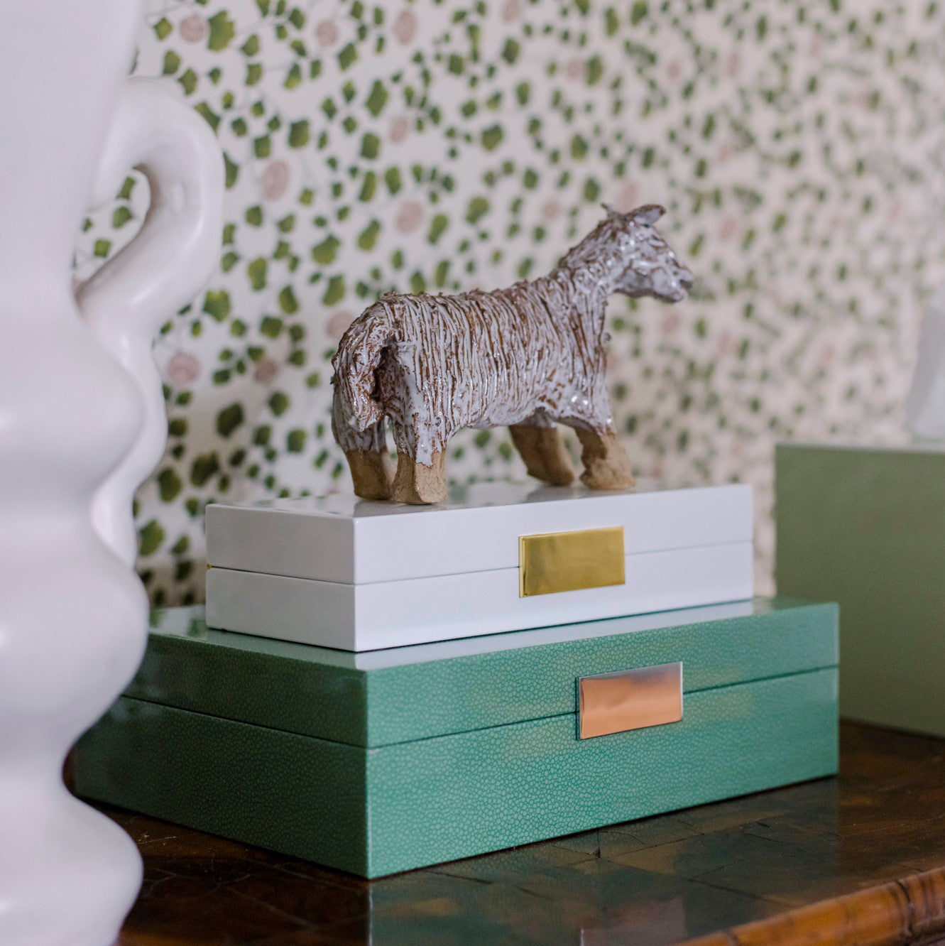 Large Green Shagreen & Gold Glasses Box