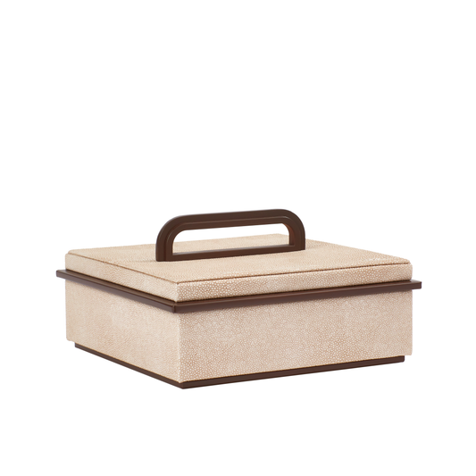 Kleine ecrufarbene Faux-Shagreen-Box