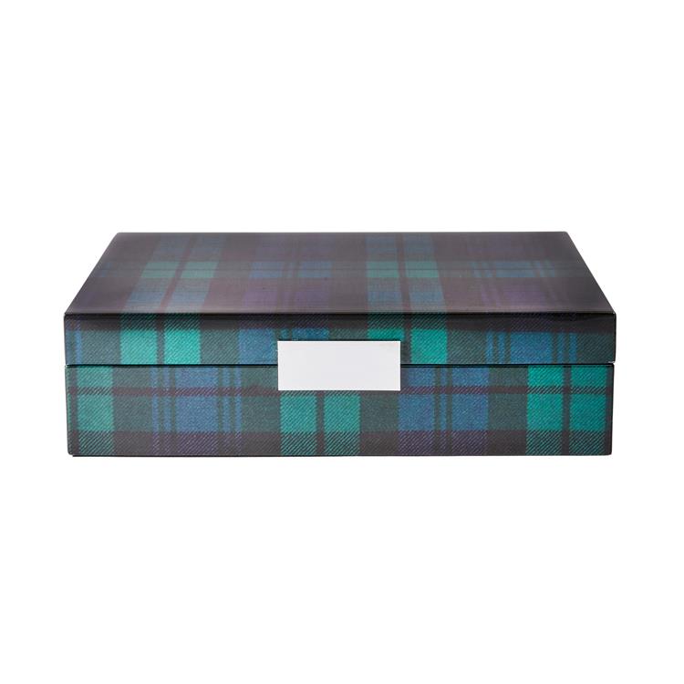 Large Black Watch Tartan Box with Silver