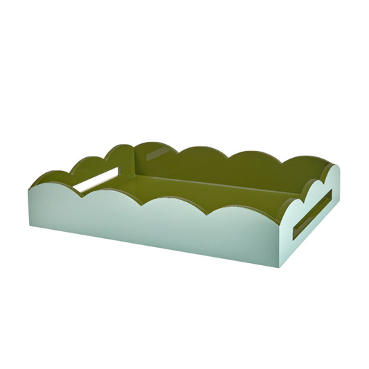 Eau De Nil & Khaki Lacquered Scallop Medium Two-Tone Tray