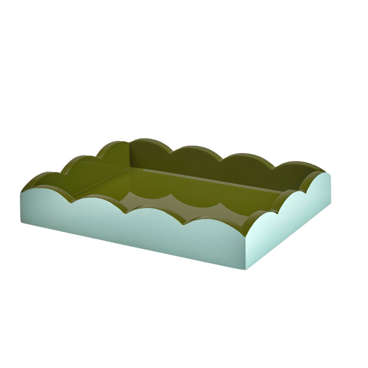 Eau De Nil & Khaki Lacquered Scallop Small Two-Tone Tray