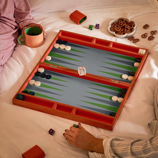 Orange Croc Lacquer Backgammon Set
