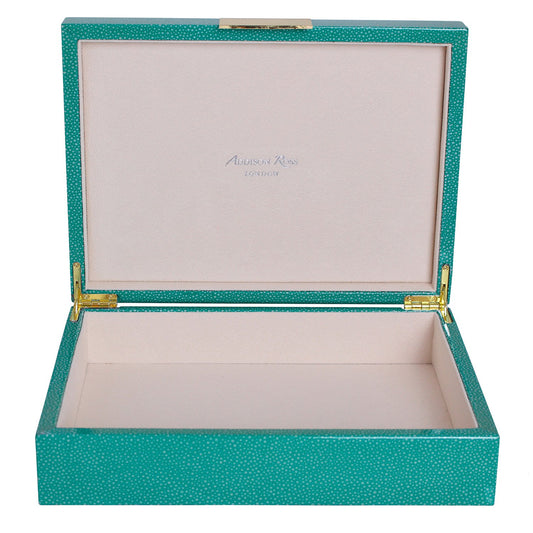 Caja grande de laca Shagreen verde con oro