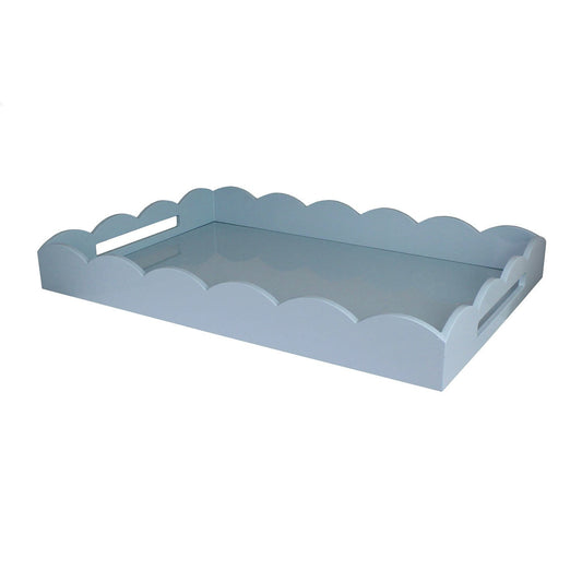 Pale Denim Large Lacquered Scallop Ottoman Tray