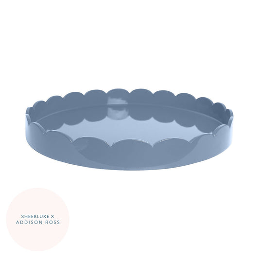 Plateau rond laqué festonné Chambray Blue Ottoman Tray - Limited Edition