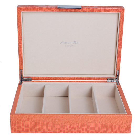 Grand coffret à lunettes en croc orange et argent