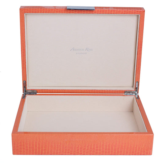 Large Orange Croc Lacquer Box with Silver