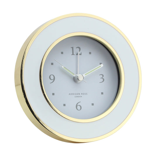 Reloj despertador silencioso blanco y dorado