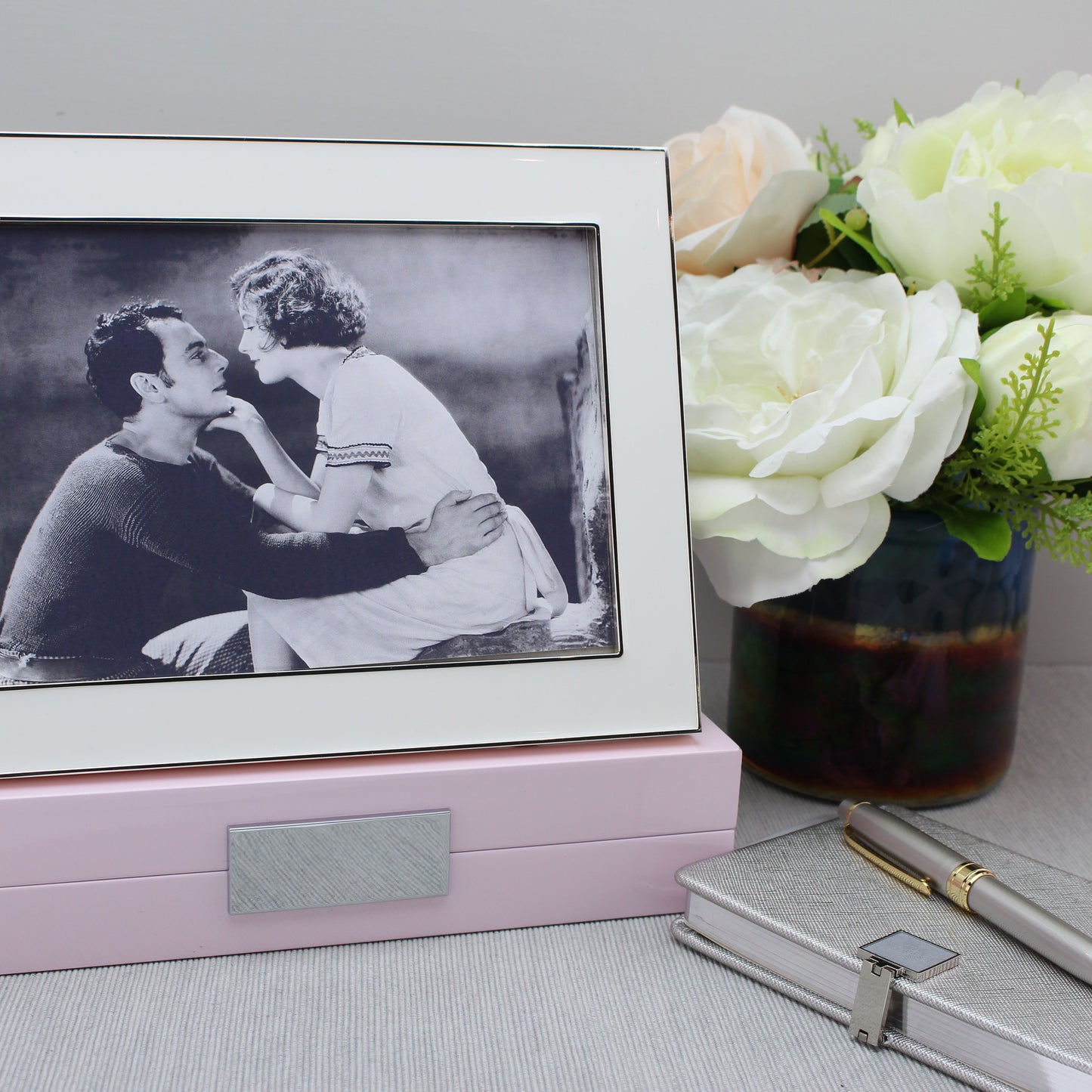 Pink Lacquer Box With Silver