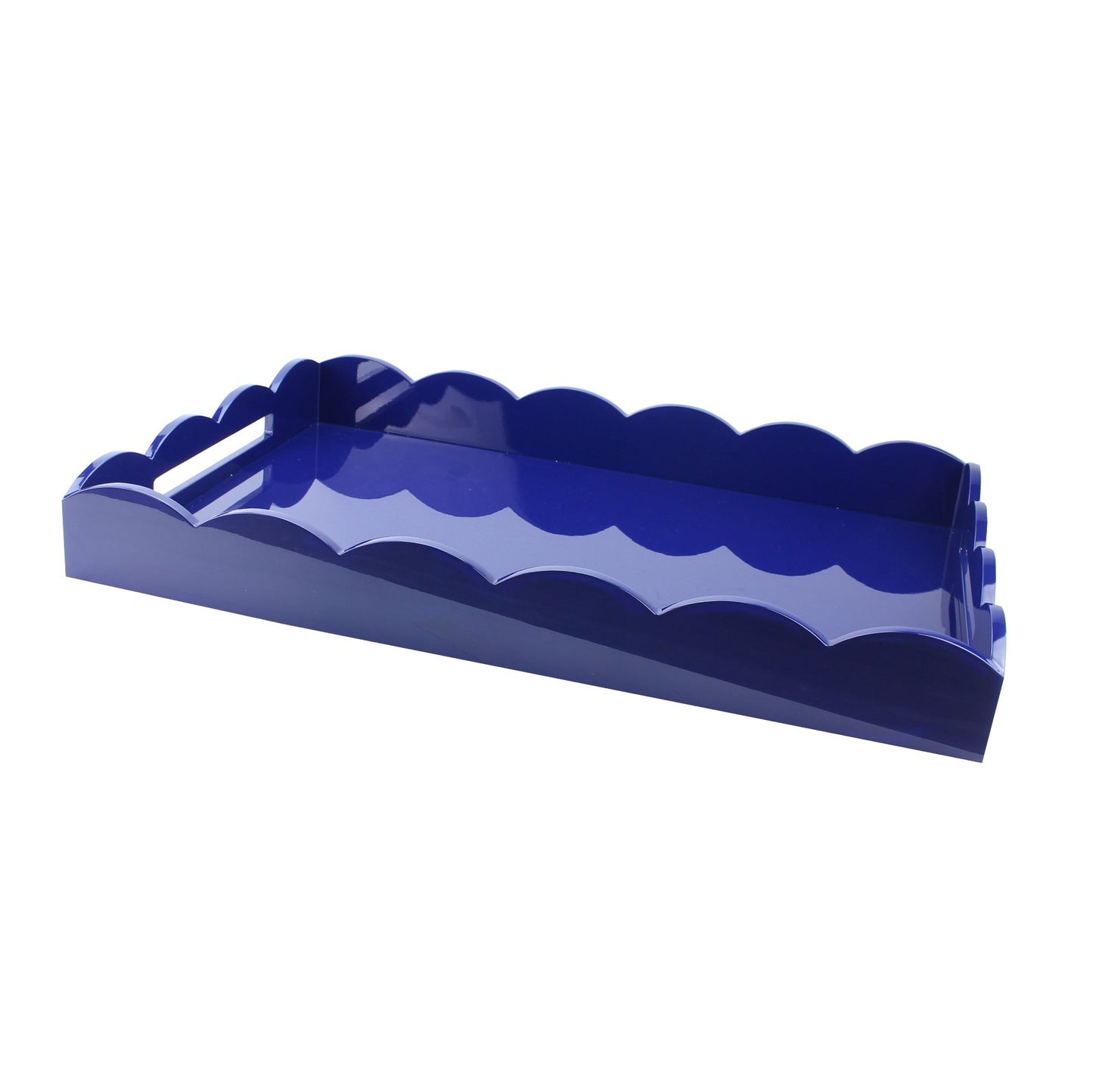 Navy Large Lacquered Scallop Ottoman Tray