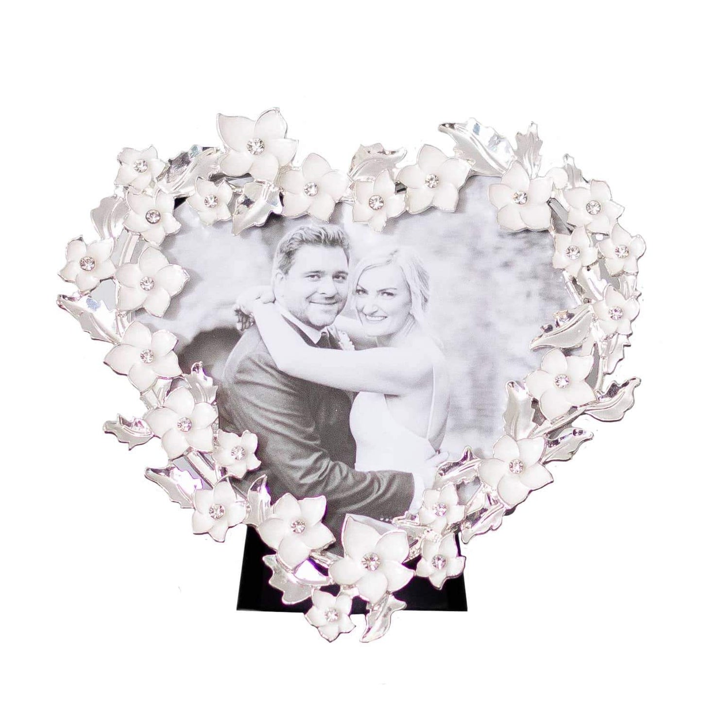 Silver & White Heart Flower Frame